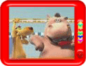 Dog and hippopotamus brushing teeth