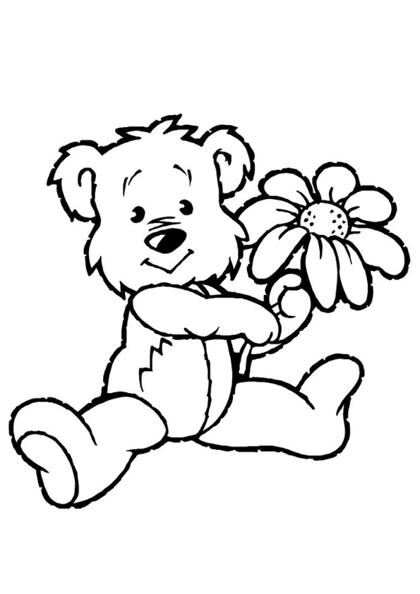 Teddy Bear with Flower coloring page