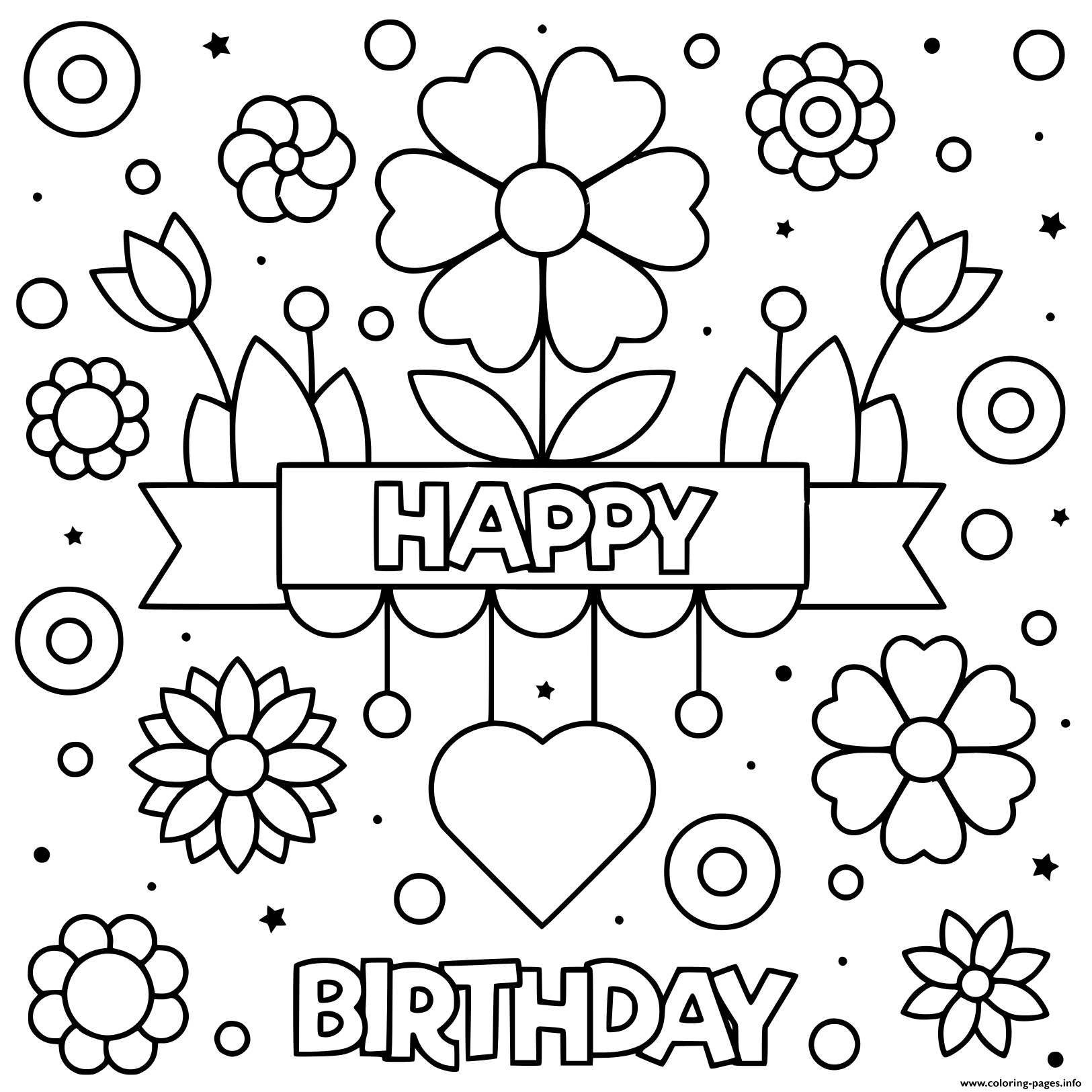 Coloring Pages | Happy Birthday Coloring Pages Flowers Excelente Sheet Cards For Kids Toddlers Free