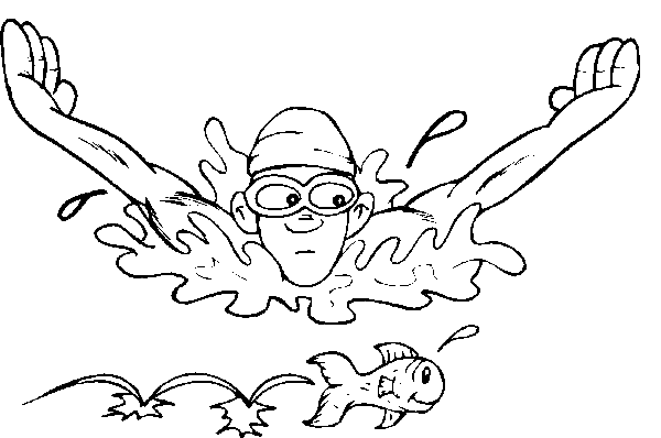 boy swimming coloring page