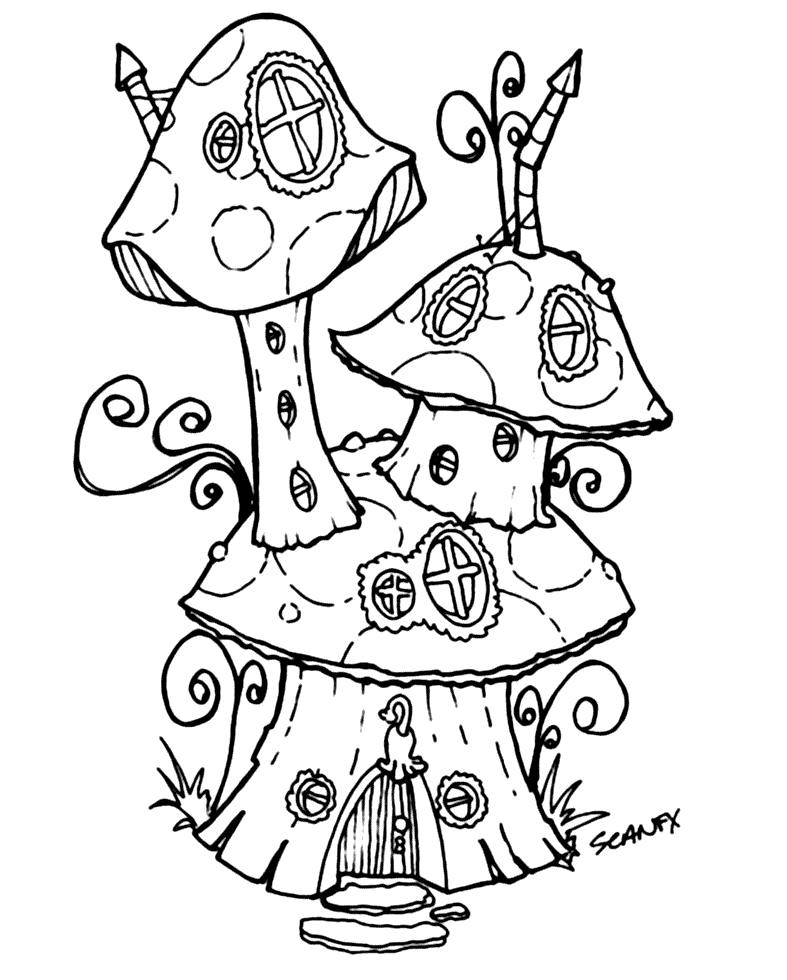 Coloring Pages | Mushroom House Coloring Pages