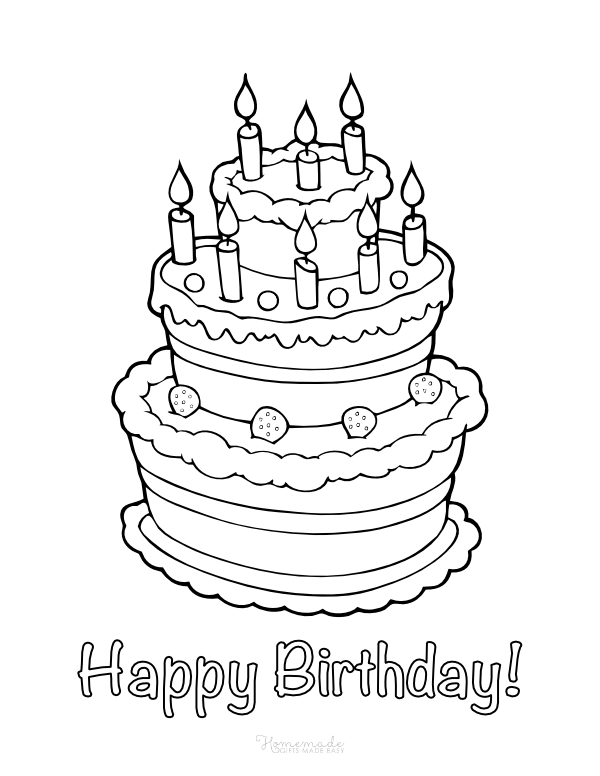 Coloring Pages | Happy Birthday Coloring Pages Tiered Cake Candles