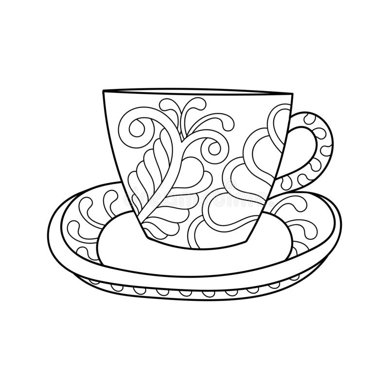 Coloring Book Pages Cup Coffee Tea Hand Drawn Illustration Abstract Ornaments Vector  coloring page