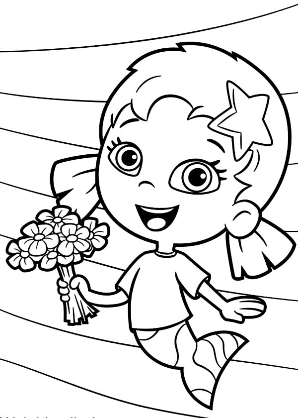 Oona Holding Flower Bouquet in Bubble Guppies Coloring-Page coloring page