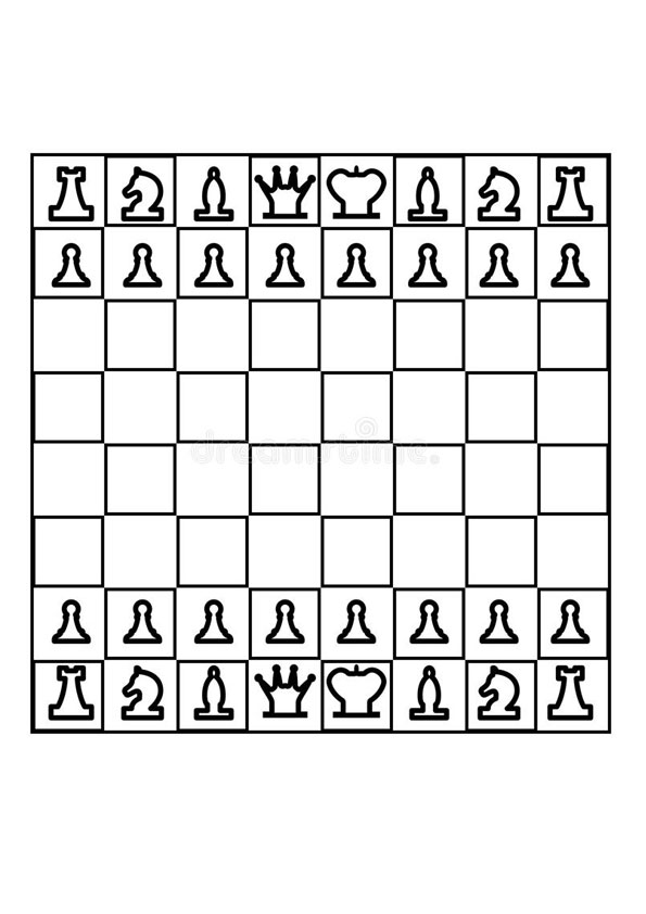 Chessboard with the chess pieces coloring page printable game