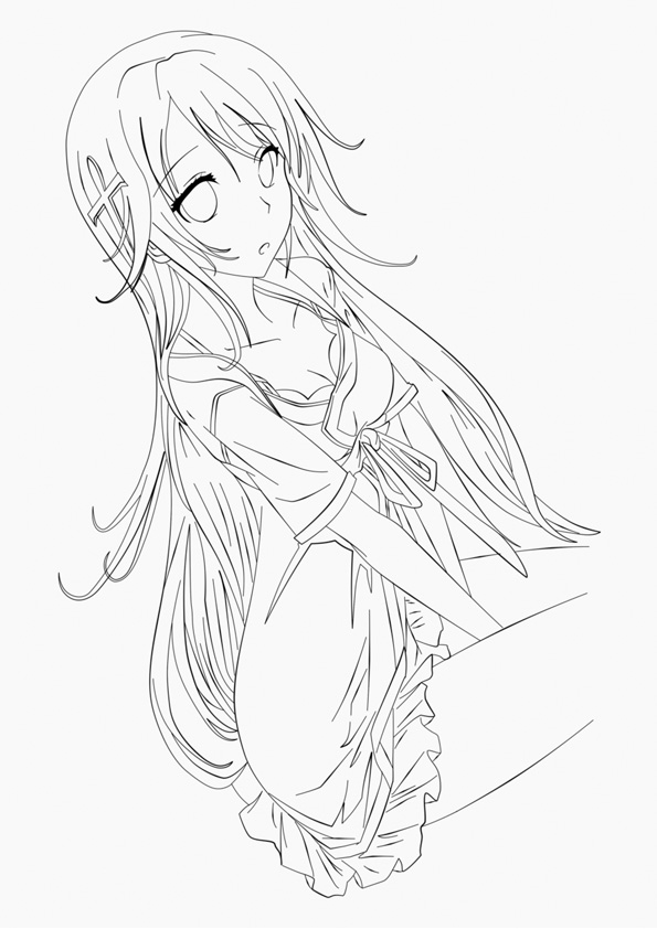 Anime Coloring Pages Girl With Long Hair - Coloring and Drawing