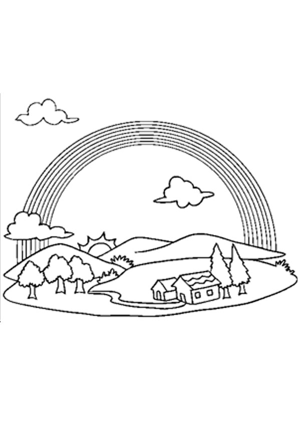 Coloring Pages Rainbow And A Small Town Coloring Page