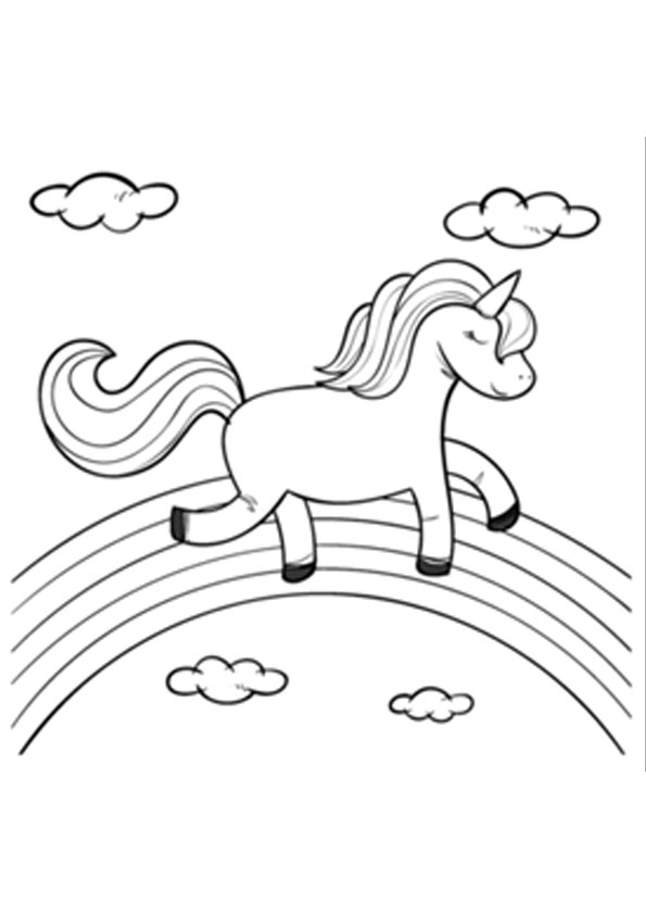 Coloring Pages | Rainbow with a unicorn Coloring Page