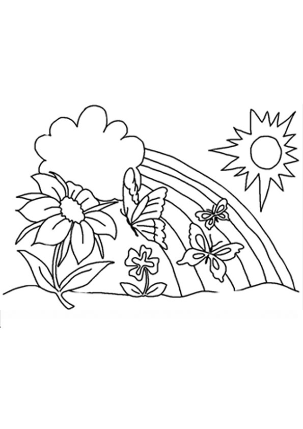coloring pages  rainbow with flowers and butterflies