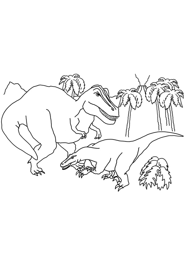 Dinosaur In Forest Coloring Pages for Kids coloring page