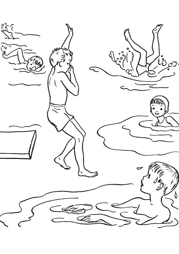 Kids Swimming in Pound Coloring Page coloring page