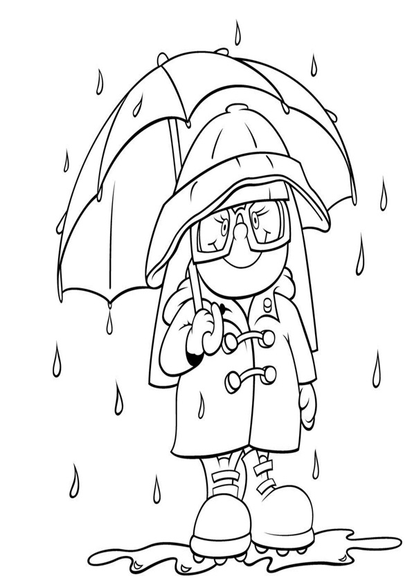 in rain with raincoat Coloring Page coloring page