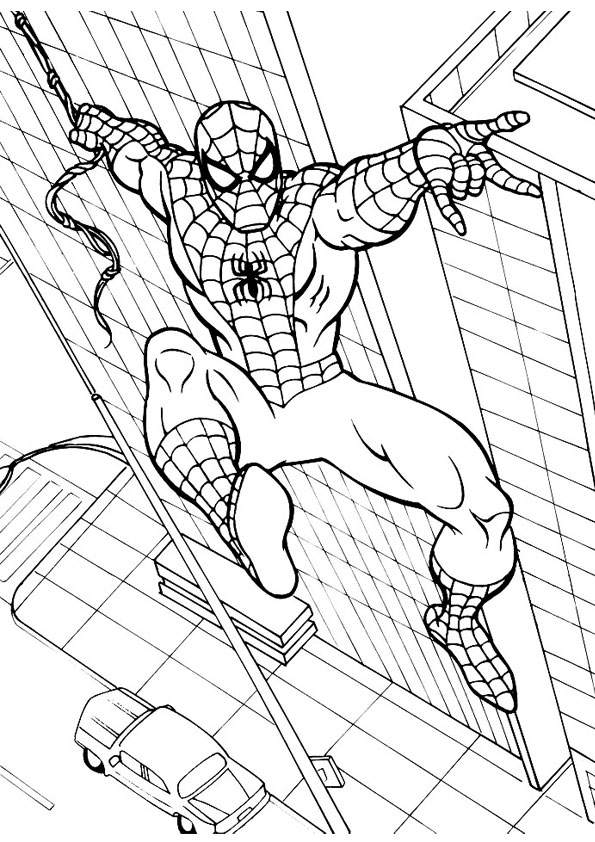 Coloring Pages | Spiderman jumping from Building