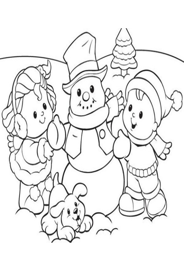 Coloring Pages | Kids Playing in Winter Coloring Page